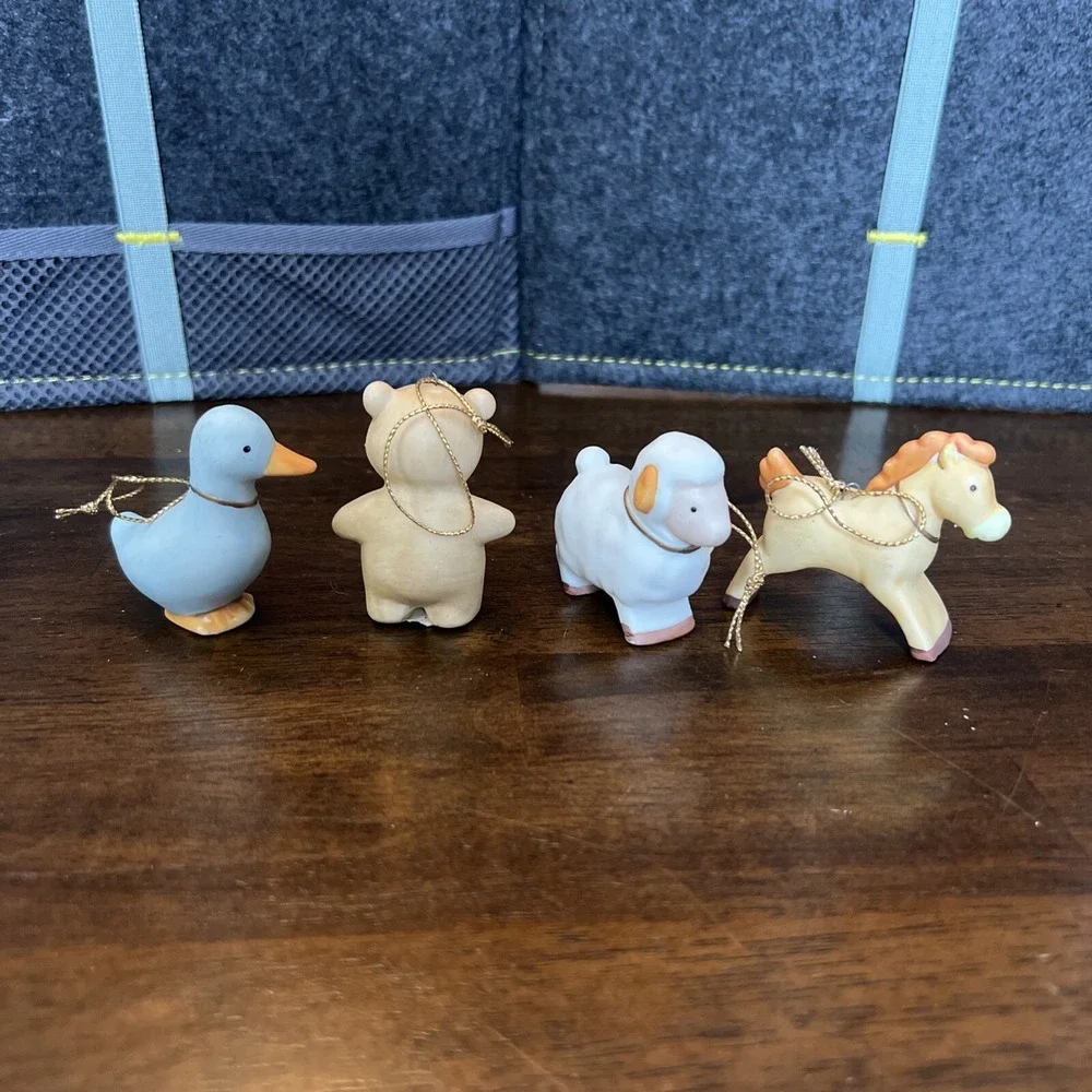 (4) Vintage Homco Farm Animal Christmas Holiday Ornaments - Bear Duck Sheep Deer